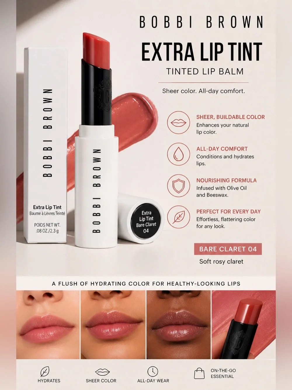 Bobbi Brown Extra Lip Tint Bare Claret 04 NIB